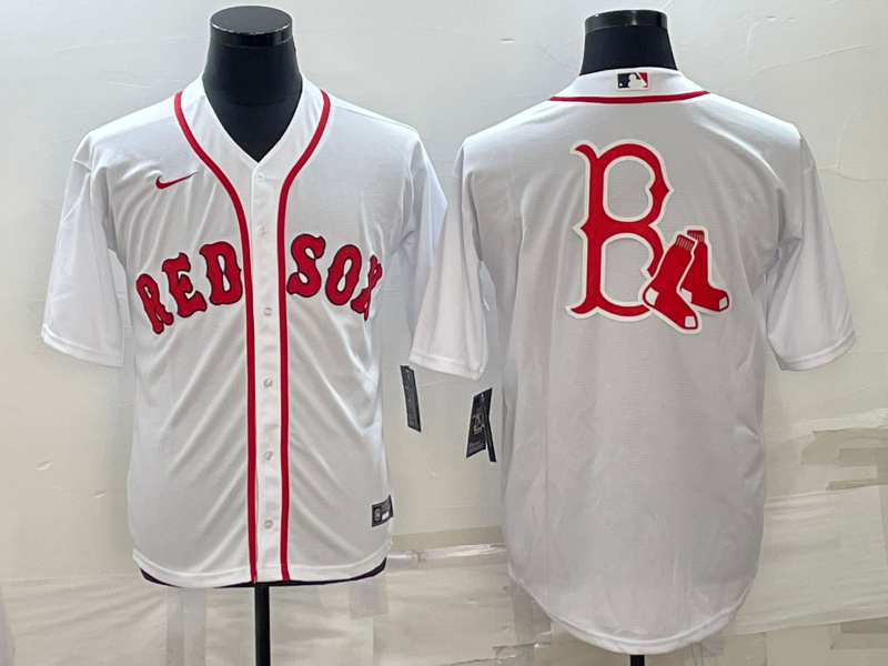 Jersey Bordado Boston Red Soxs Medias Rojas Edicion Especial Blanco Logo