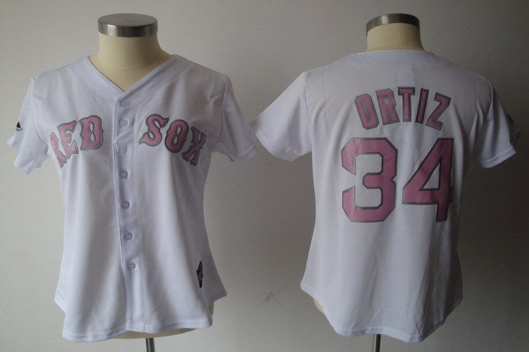 Jersey Bordado Boston Red Soxs Medias Rojas Edicion Especial Mujer Dama White Pink