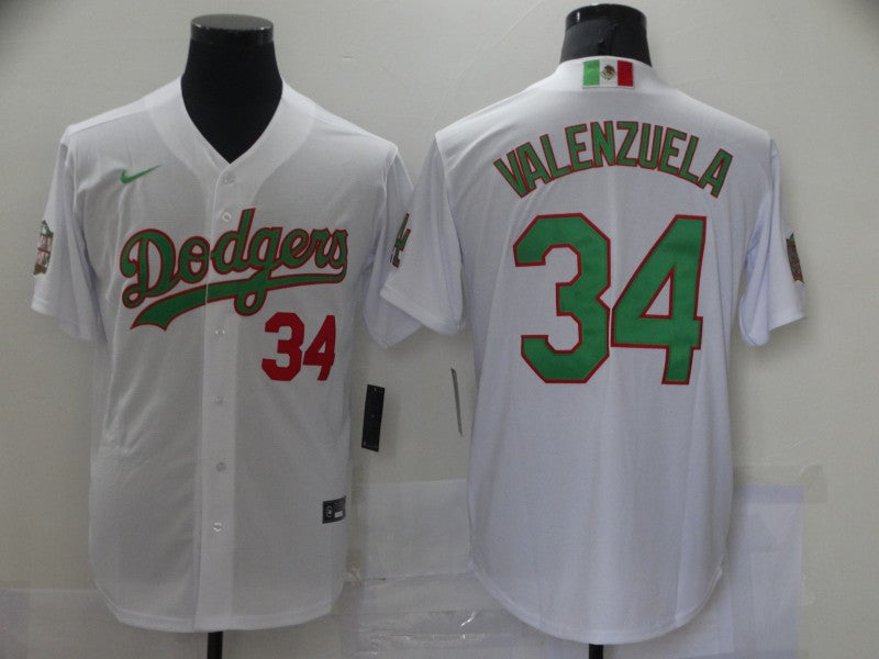 Jersey Bordado Los Angeles Dodgers Edicion Especial Blanco Numero Verde