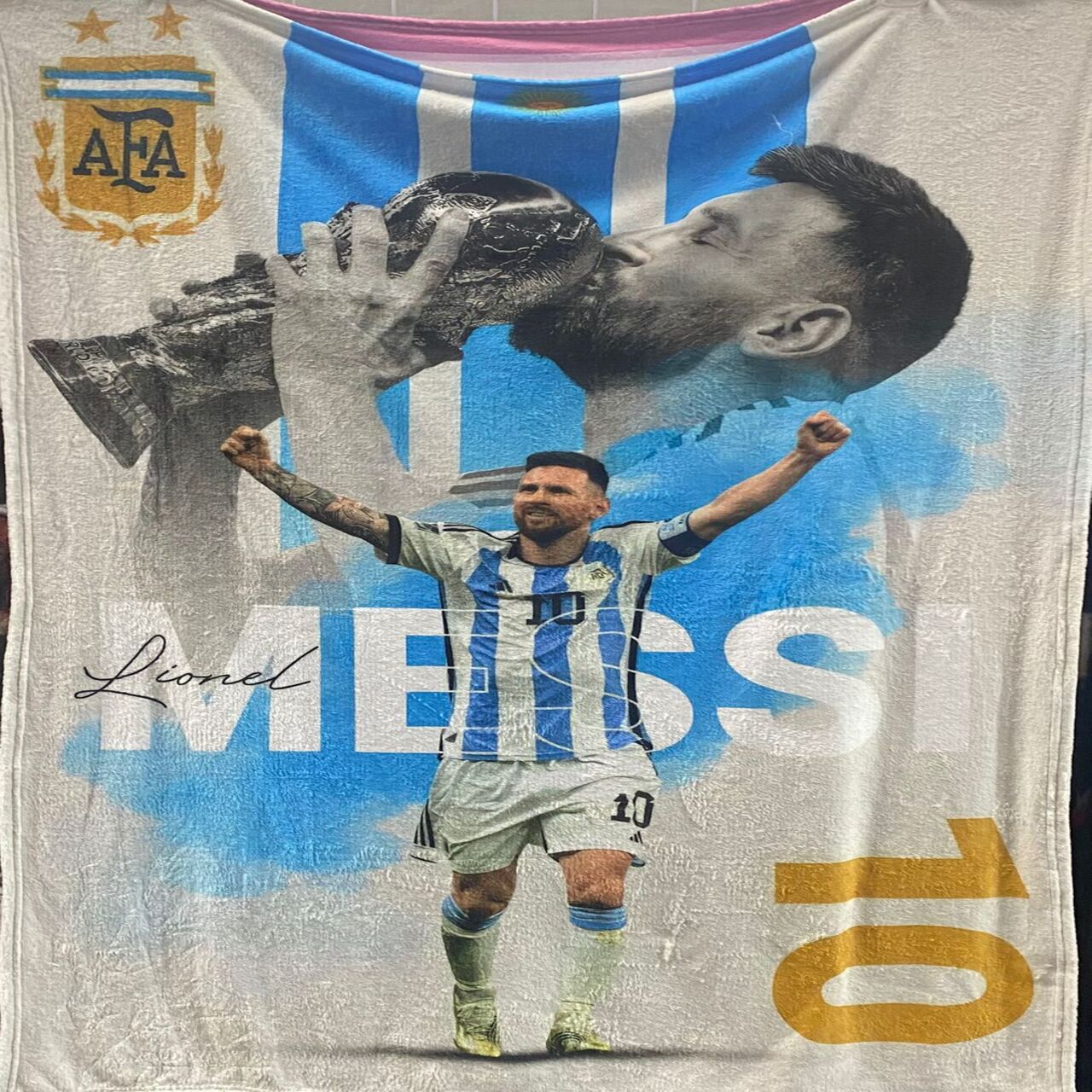 Cobija Frazada Ultra Suave Messi 10 Argentina Blanca