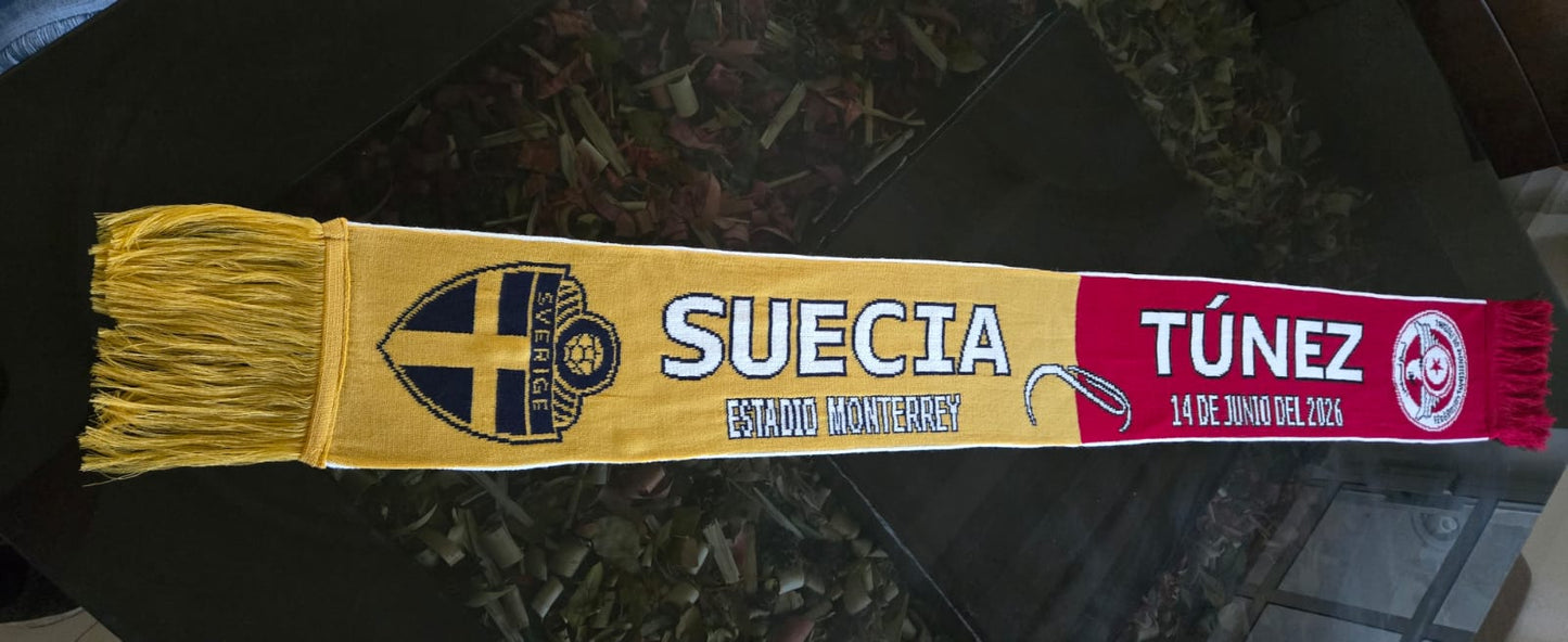 Bufanda Mundial 2026 Partido Suecia vs Tunez Monterrey