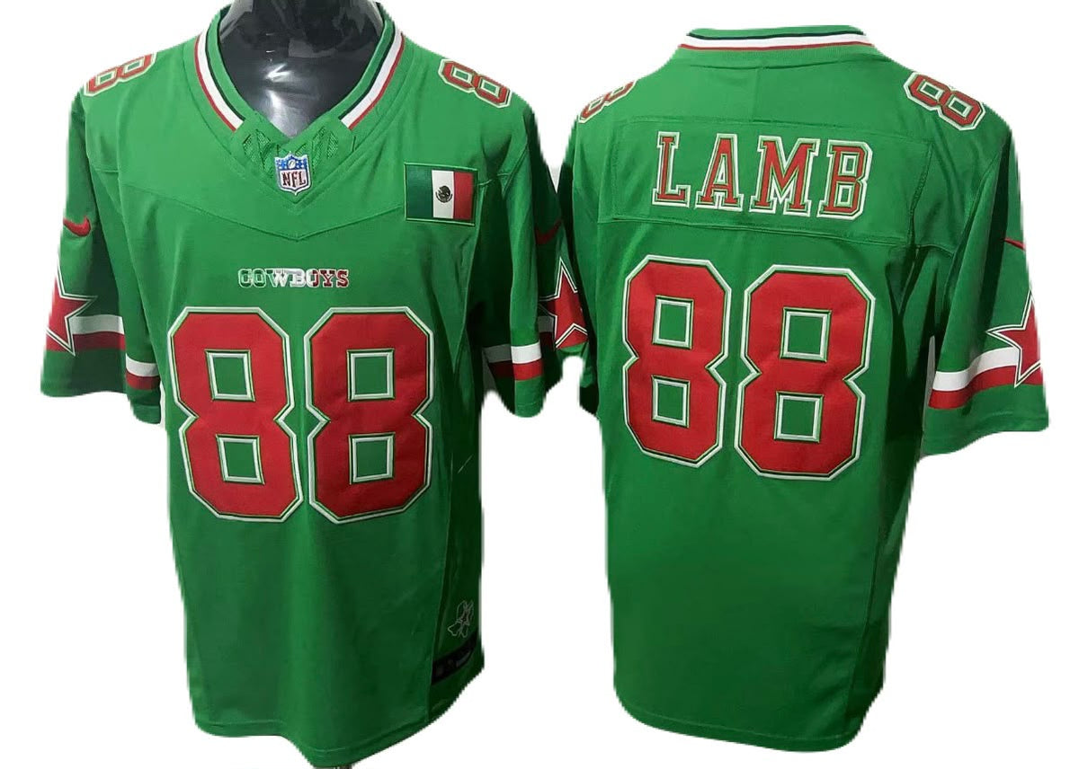 Jersey Bordado Vaqueros Dallas Cowboys Edicion Especial Mexico Green CeeDee Lamb 88