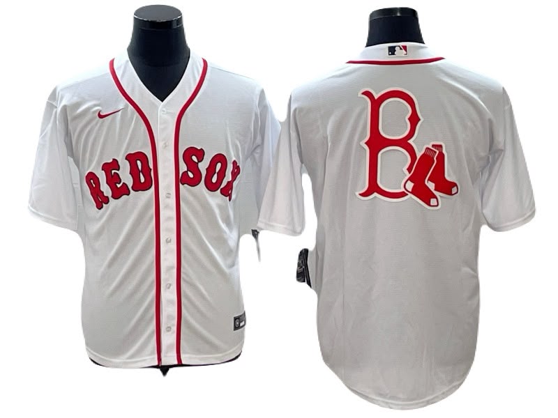 Jersey Bordado Boston Red Soxs Medias Rojas Edicion Especial Blanco Logo