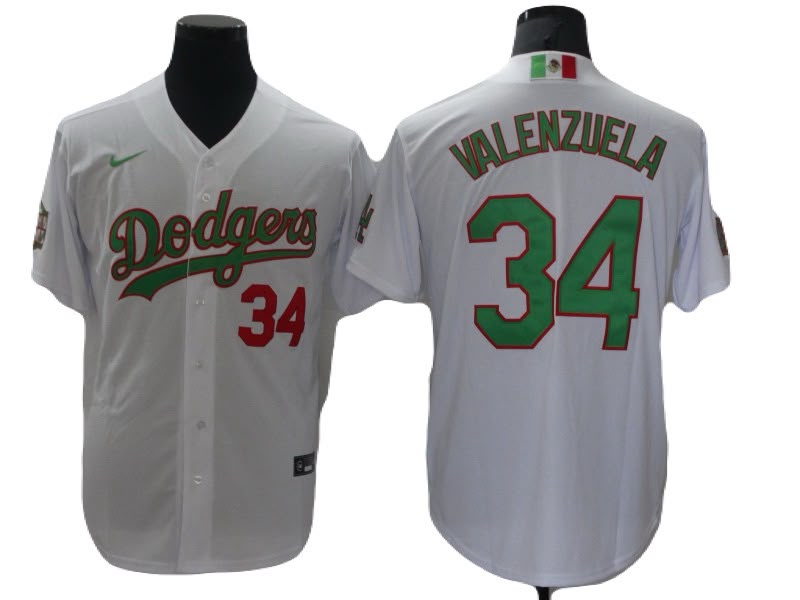 Jersey Bordado Los Angeles Dodgers Edicion Especial Blanco Numero Verde