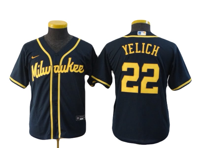 Jersey Bordado Cerveceros Milwakee Brewers Edicion Especial Niño Youth Navy