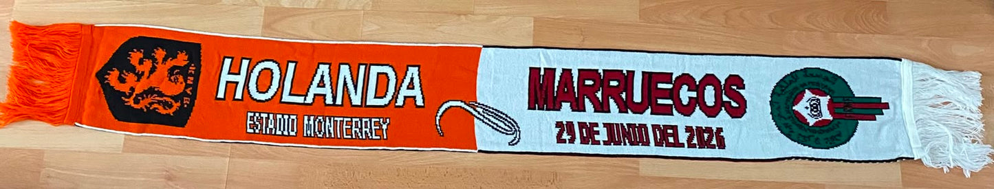 Bufanda Futbol Mundial 2026 Partido Holanda vs Marruecos 29 Jun Monterrey