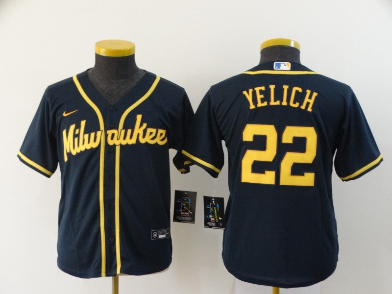 Jersey Bordado Cerveceros Milwakee Brewers Edicion Especial Niño Youth Navy