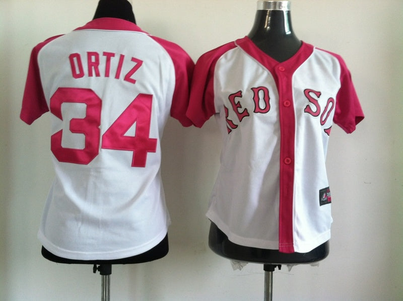Jersey Bordado Boston Red Soxs Medias Rojas Edicion Especial Mujer Dama Blanco Rosa